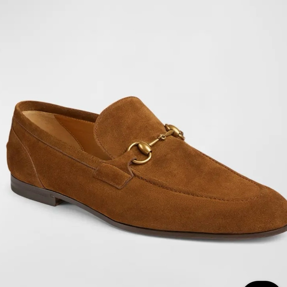 Gucci Tan Suede Loafers with Gold Detail